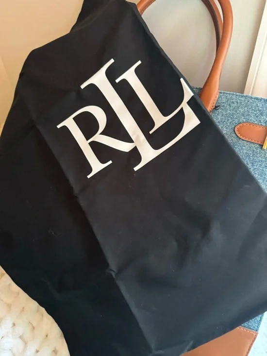 Stunning NWT Ralph Lauren Denim Tote Bag with Brown Leather Accents - Picture 4 of 4